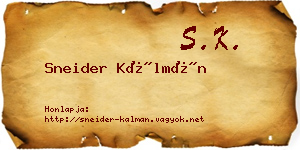 Sneider Kálmán névjegykártya